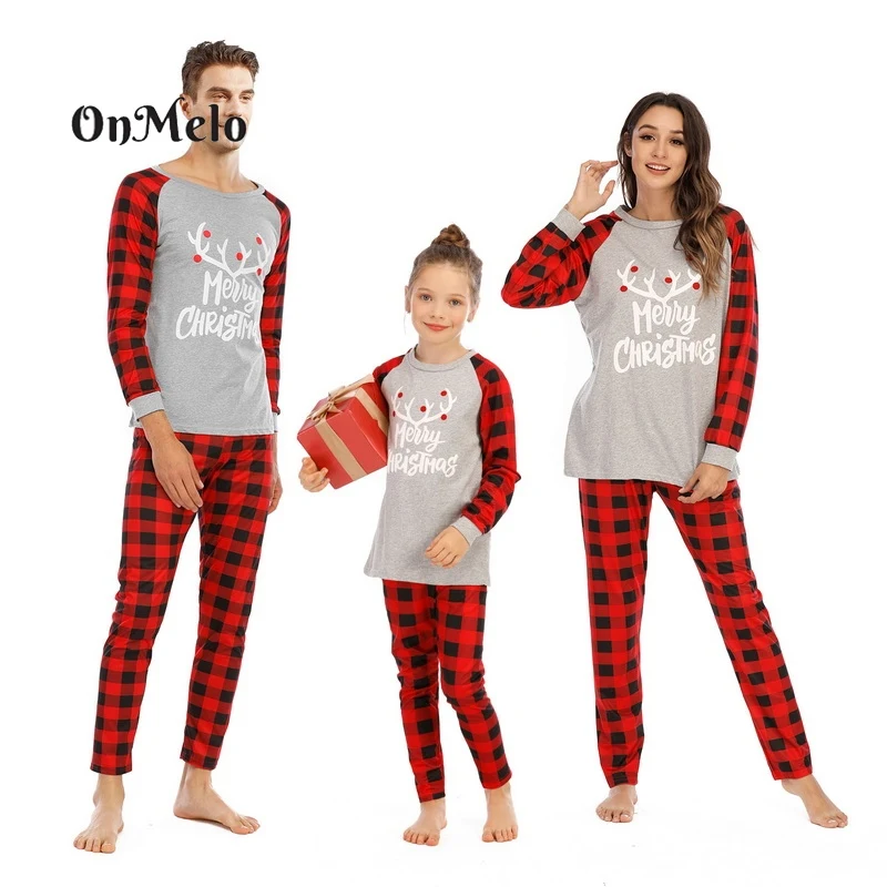 OnMelo 2022 Christmas Family Matching Sets Christmas Family Pajamas Fashion Parent-Child Home Suit Kids Clothes Xmas Outfits