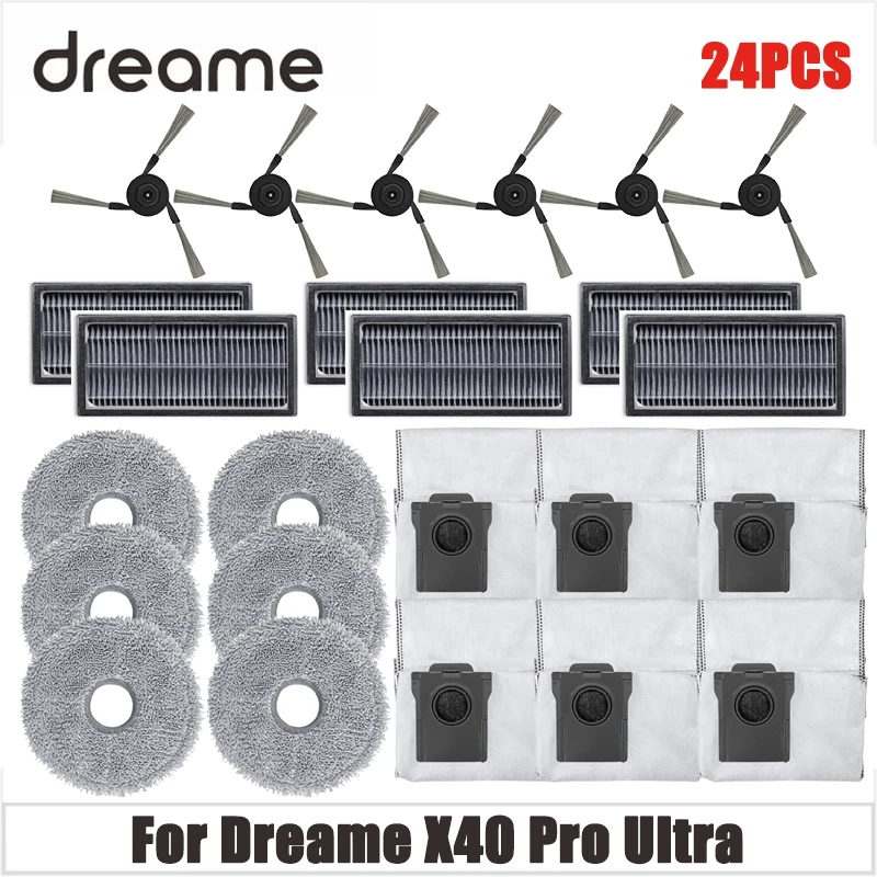

Робот-пылесос Dreame X40 Pro Ultra, основная двойная основная щетка, Швабра, Hepa фильтр, мешочек для пыли, аксессуары, запасные части