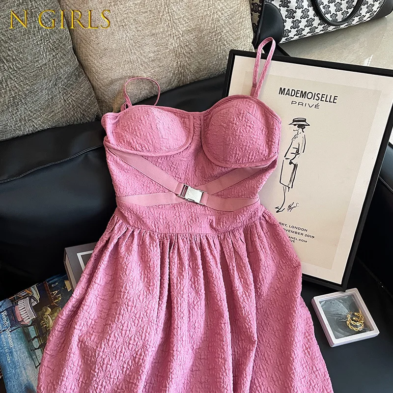 

N GIRLS Sexy Sling Tube Top Puffy Dress Fashion Sleeveless Back Zipper Split Party Evening Dress Summer Solid Elegant Slim Dress