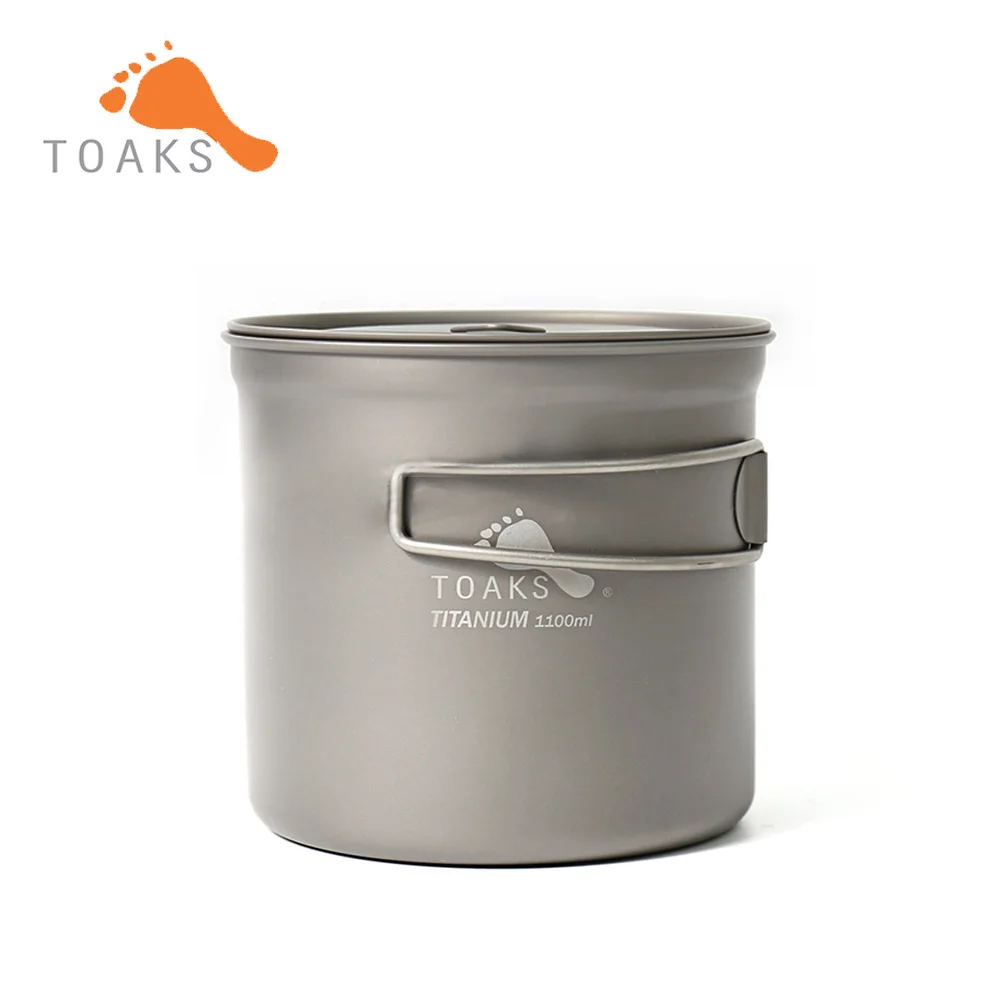 TOAKS Pure Titanium POT-1100-LH Cup Ultralight Outdoor Camping Equipment Mug with Lid and Foldable Handle Tableware 1100ml 136g