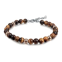 runda mens bracelet natural stone tiger eye 6mm with stainless steel chain adjustable size 22cm fashion charm beads bracelet