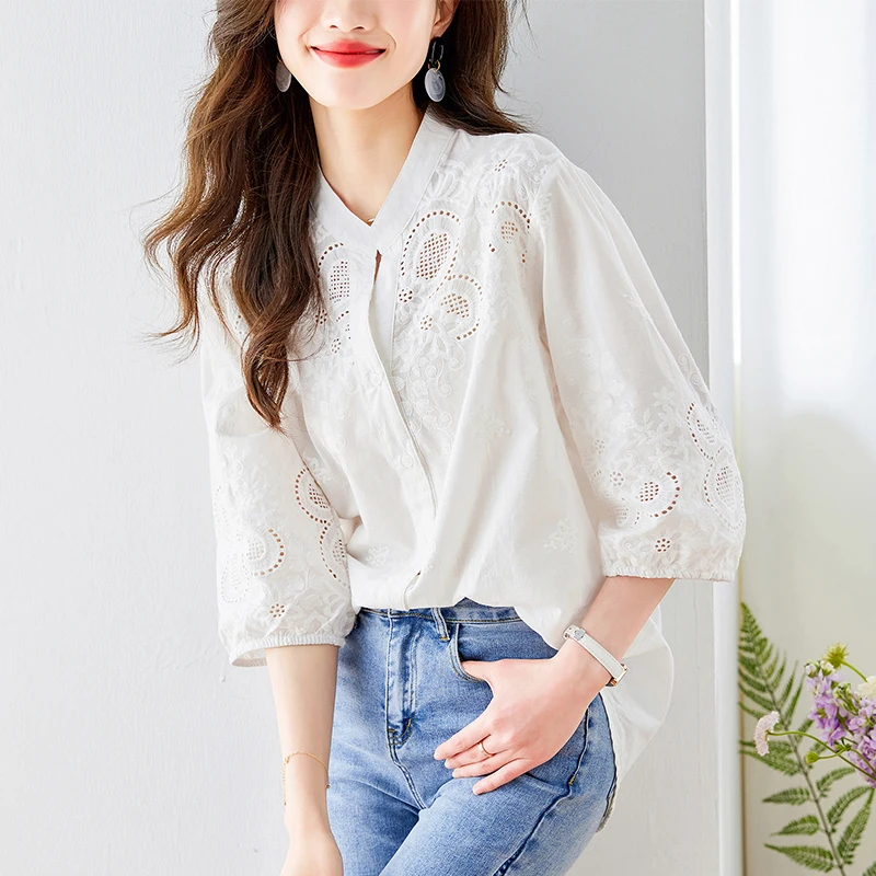 

Chiffon Solid Women's Shirts Summer 2023 New Blouses Loose O-Neck Short Sleeve Patchwork Top Ladies Casual Clothing YCMYUNYAN