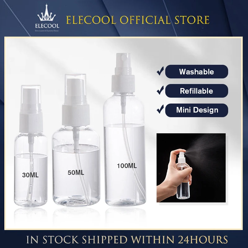 

30ml 50ml 100 ml Transparent Plastic Atomizer Small MIni Empty Spray Refillable Bottle Travel Bottles Set Random Color