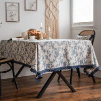 lace lace tibetan blue plum print pastoral cotton and linen tablecloth tablecloth household cover towel