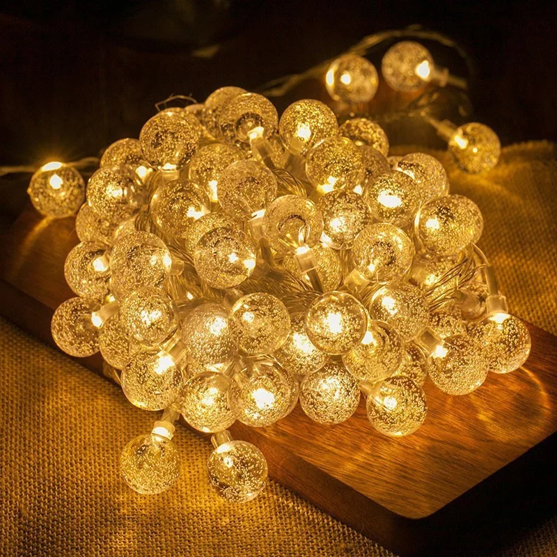 

10M Led Fairy String Lights Battery LEDs Crystal Ball Lamp Christmas Lights Garland Indoor for 2024 Christmas Wedding Decoration