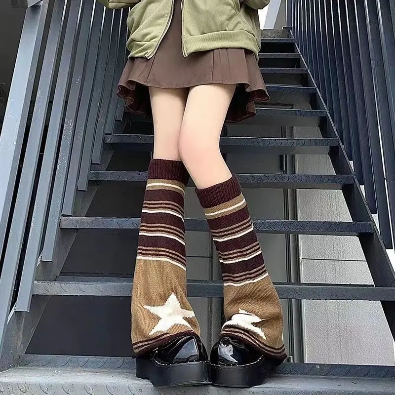 

Женские гетры в стиле ретро Y2k, готические коричневые вязаные носки со звездами в японском стиле, популярные аксессуары для девочек, высокие носки до щиколотки, сапоги, закрывающие носки