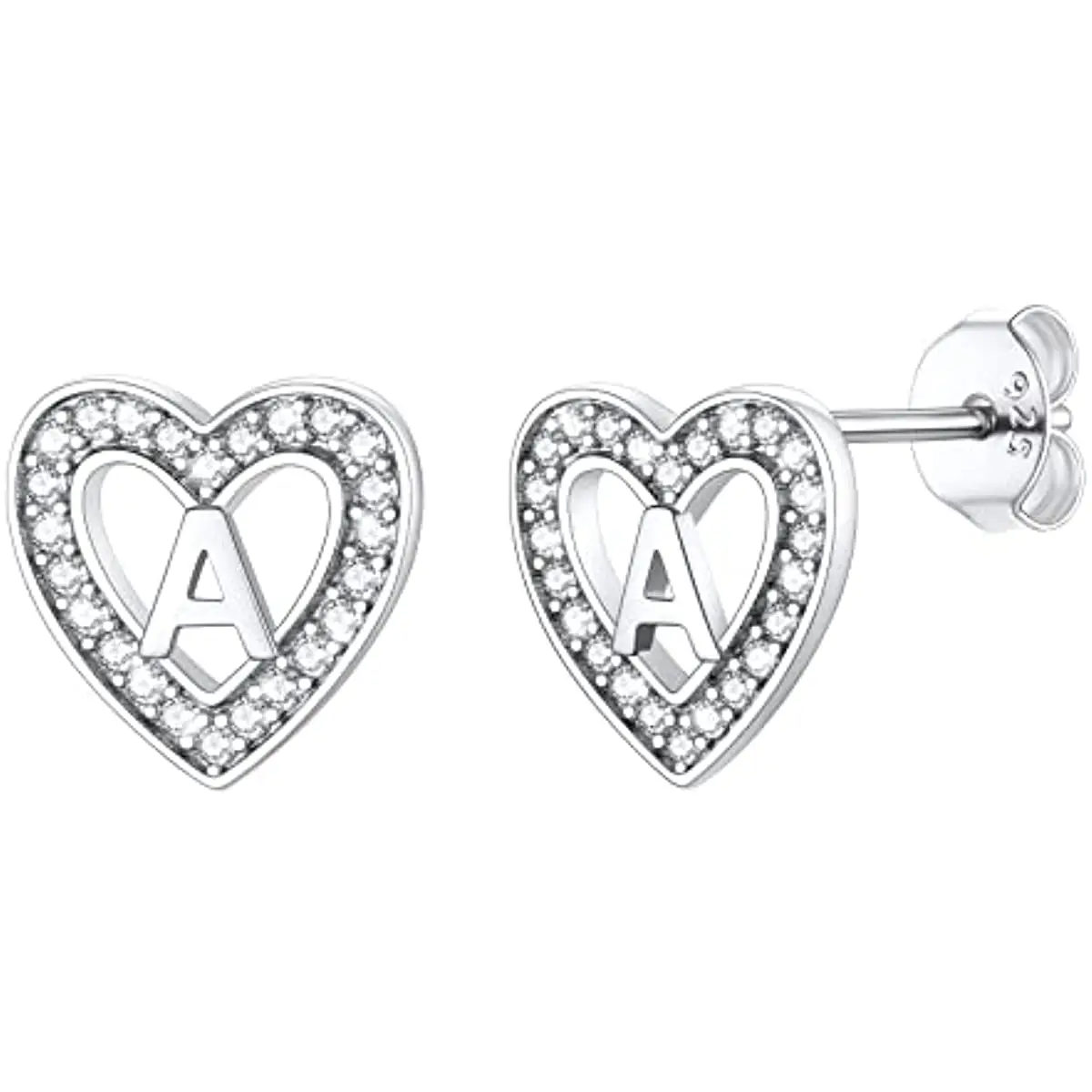 

U7 925 Sterling Silver A-Z Initial Alphabet Letters Earring for Women Girls Dainty White CZ Zircon Paved Heart Earring Jewelry