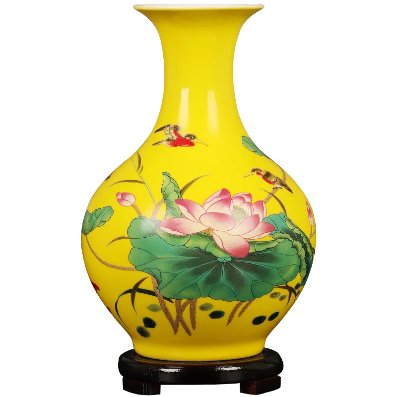 

Antique Jingdezhen Yellow Lotus Pond Ceramic Vase Desk Accessories Crafts Vase Chinese Vase