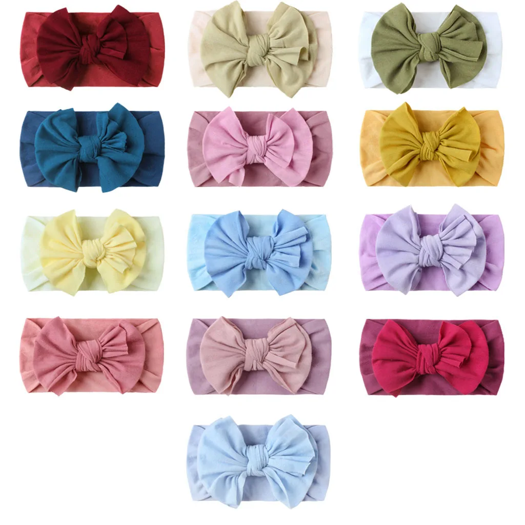 

New Big Hair Bow Headband Girls Kids Waffles Fabric Elastic Hairbands DIY Hair Accessories For Baby