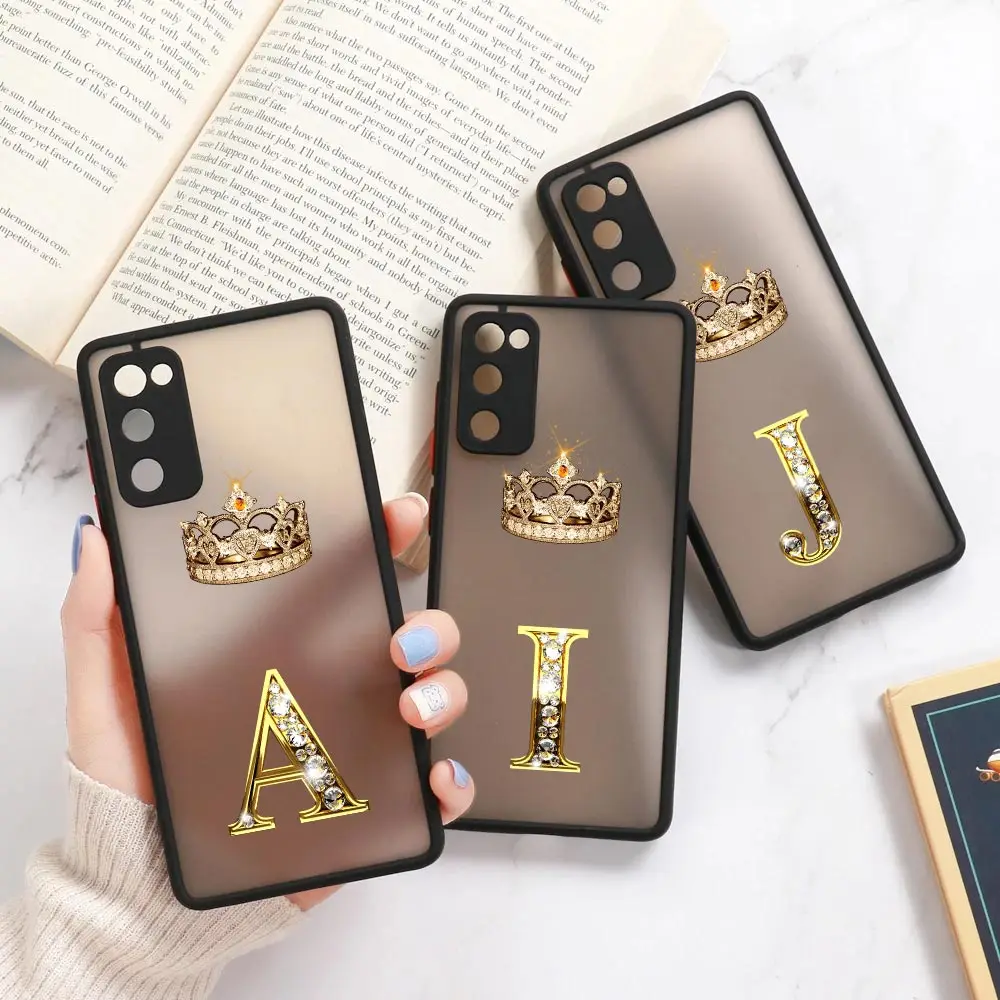 

Crown Golden Diamond Initial Letter A I J L Cases For Galaxy A52 Funda Samsung A52S A72 A53 A73 A71 A32 A51 A33 Hard Matte Cover