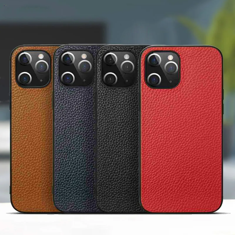 

Greenstraw Genuine Leather Case For iPhone 13 12 Pro Max Mini Case Litchi Lychee Grain Phone Back Cover