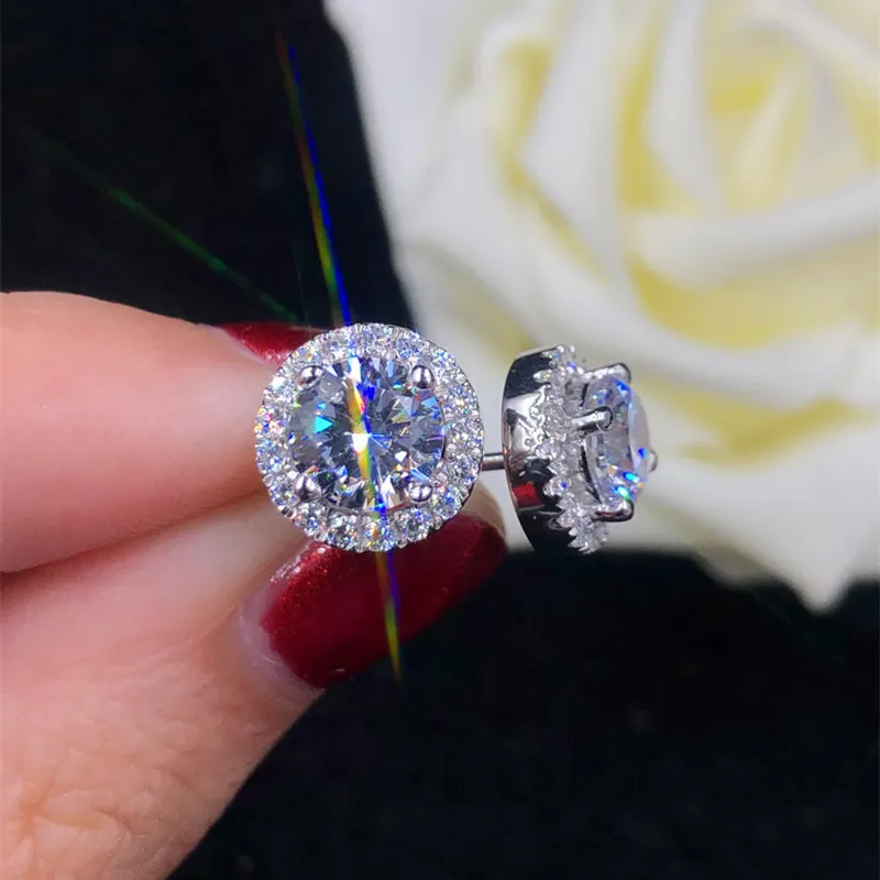 

Real 925 Sterling Silver Round Cut 1.0ct D Color Moissanite Diamond Halo Stud Earrings for Women Jewelry Gift
