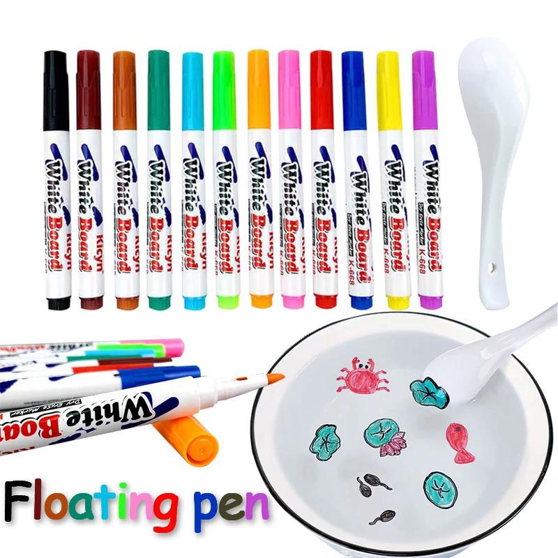

8/12 Colors Magical Water Floating Pen Painting Brush Whiteboard Markers Pen Suspension Kids Educational Painting Pen Toys Gift