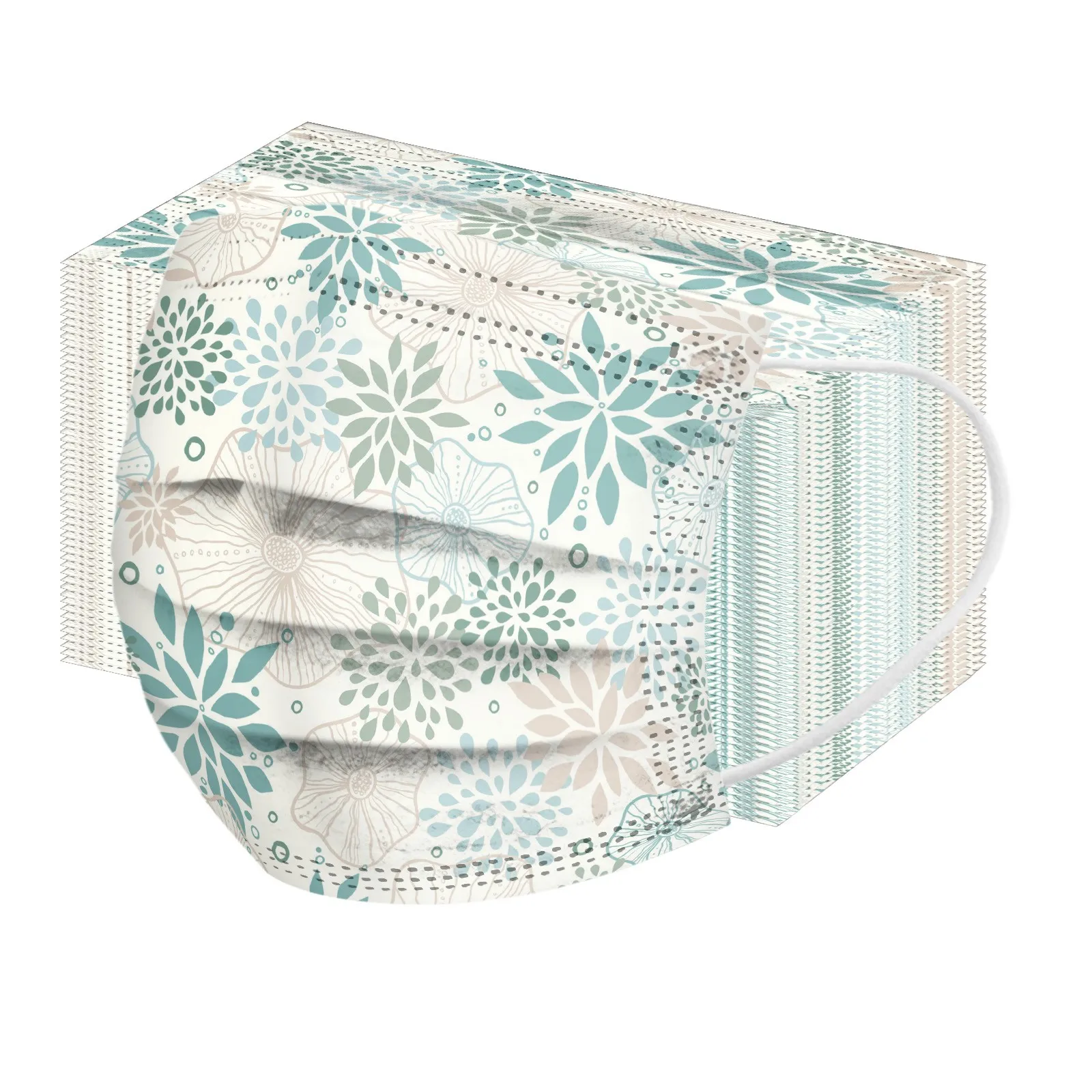 

100pcs new Adults Mask Women Fashion Flower Flower Printed Disposable Face Mask Universal masque 3Ply Ear Loop mascarillas 2022