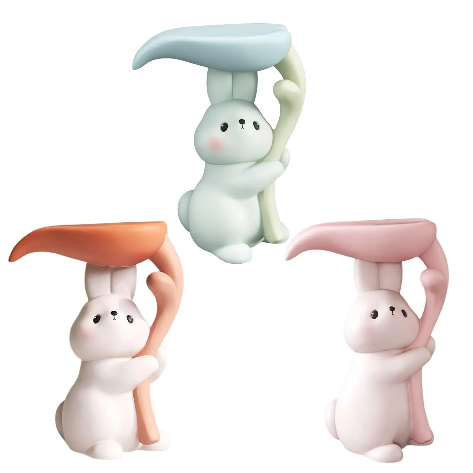 

Modern Bunny Statue with Tray Sundries Storage Ornament Desk Organizer Key Holder for Living Room Shop Desktop Entryway Decor