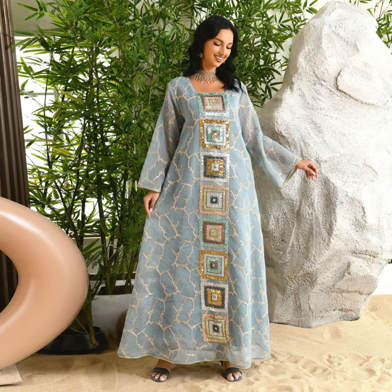 2023 Middle East Arab Muslim Robe Dress Beaded Embroidered Robe Pour Femme Musulmane Loose Evening Dress