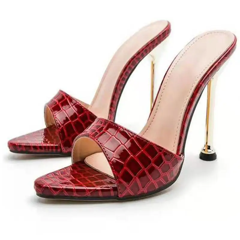 

Female Stiletto Slippers Sexy Leather Shoes 2022 New Summer Fashion Slippers Women Extreme High Heels Mules Slides