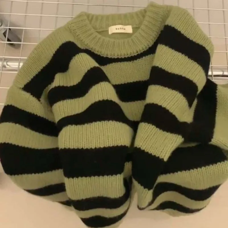 

Женский трикотажный свитер в контрастную полоску, мягкий пуловер с воском для осени и зимы