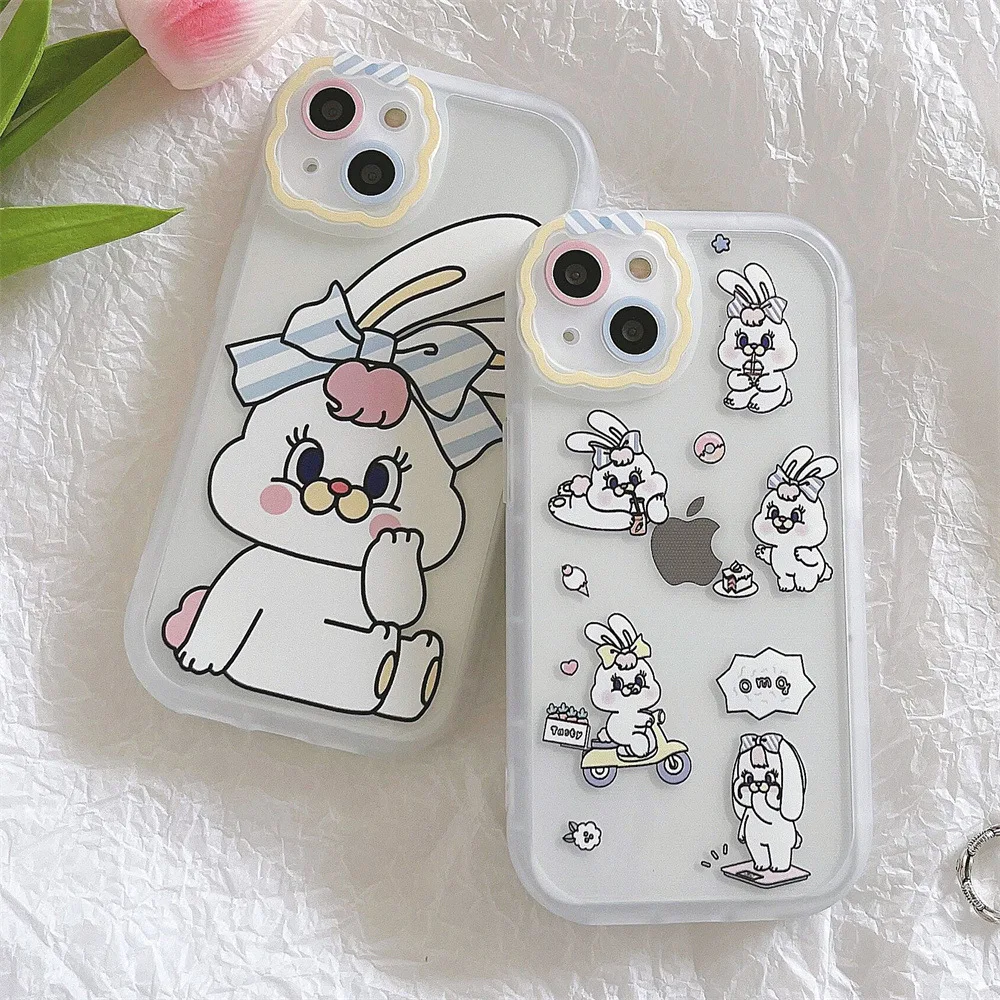 

Transparent Cartoon Bowknot Rabbit Phone Case Cover for IPhone 11 12 13 14 Pro X XR XS Max Shockproof Case for IPhone 14 Cases