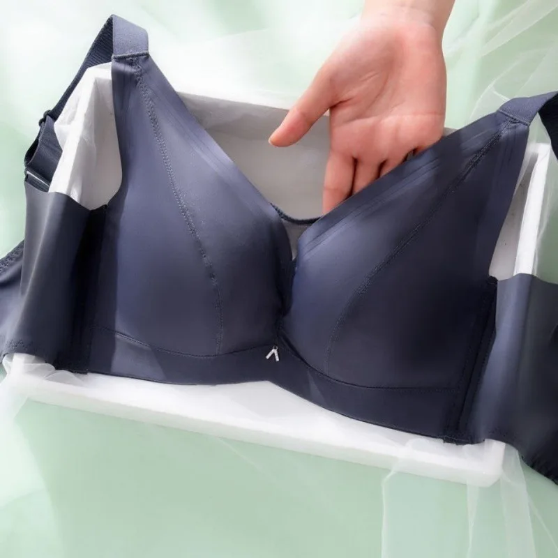 

Anti-sagging steel ring smooth seamless latex underwear women's thin big breasts show small shrink bra size women bra