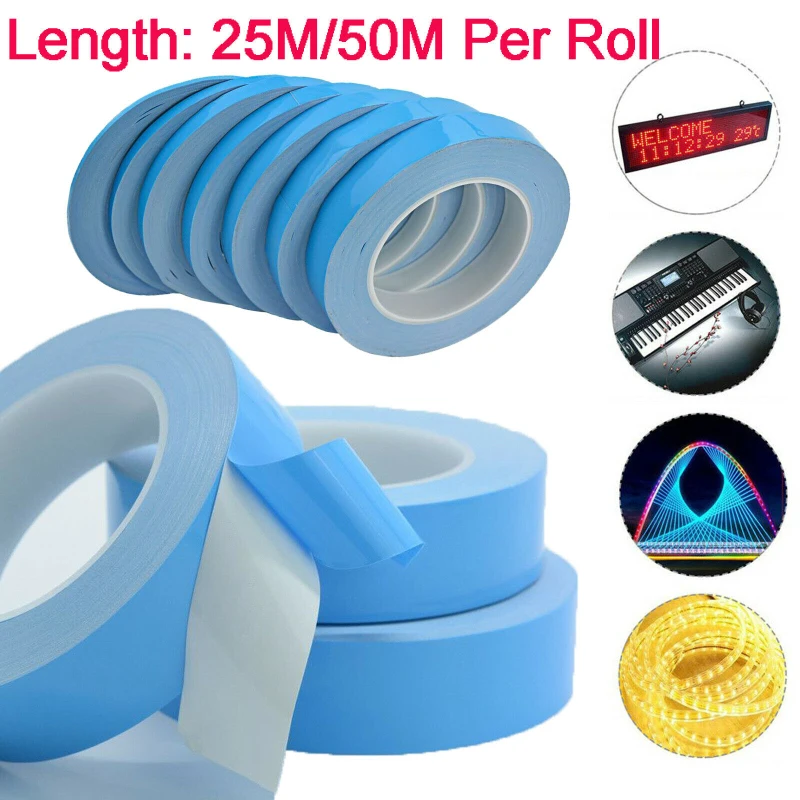 

25M Double Side Thermal Conductive Tape 5-25mm Width Blue Heat Transfer Tape Adhesive Cooling Heatsink for Computer CPU GPU