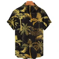 2022 mens coconut tree print short sleeve hawaiian shirt single button lapel shirt beach casual shirt 5xl
