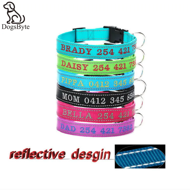 

2022 Personalised Dog Collar Embroidered ID Nylon Reflective Stitch Pet Collar