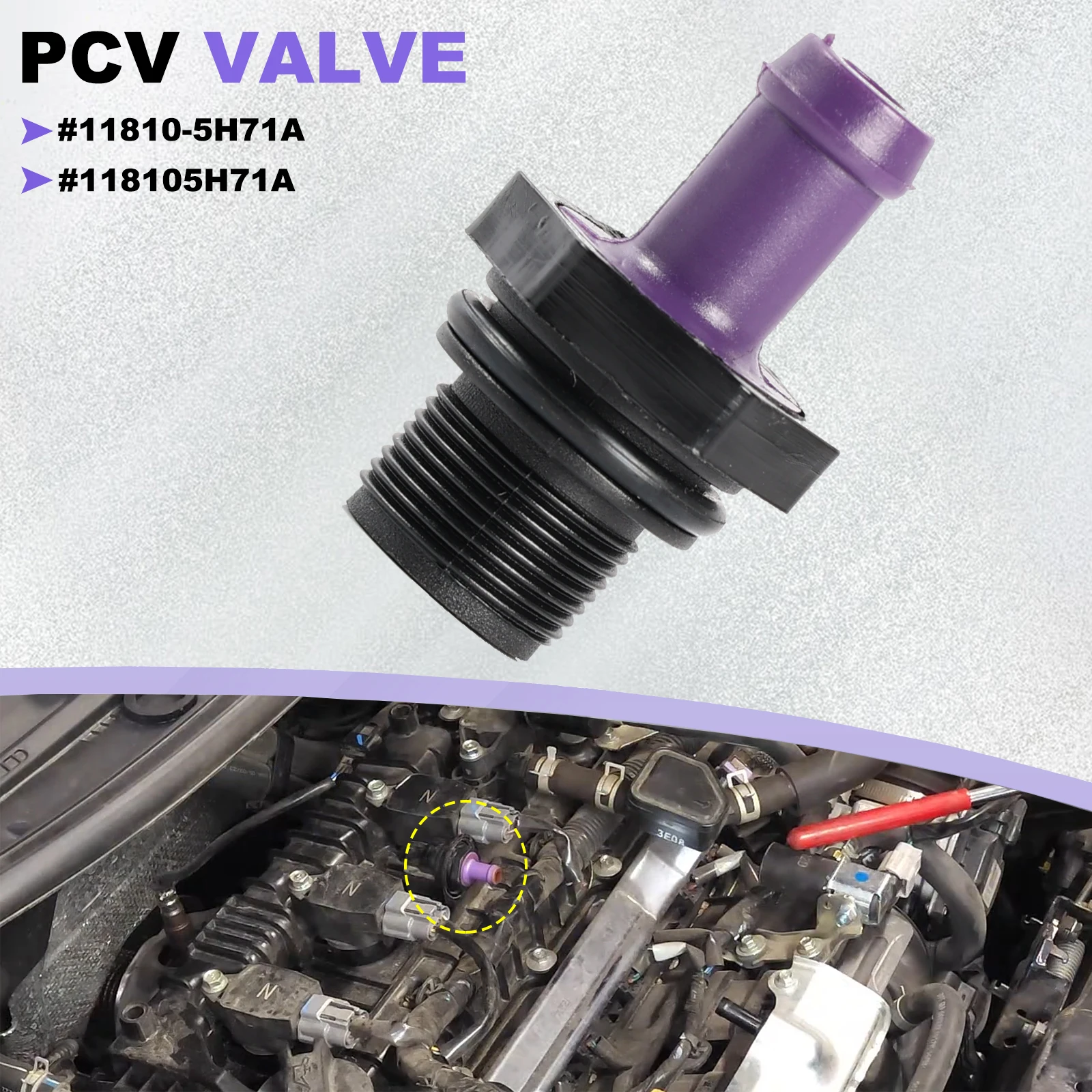 1X 11810-5H71A 118105H71A Автомобильный клапан PCV для двигателей Nissan Almera, Juke, Kicks, Livina, March, Note, Qashqai, Sentra, Sylphy, Tiida, Versa (art.: 3920dbbe93b90) - 3920dbbe93b90