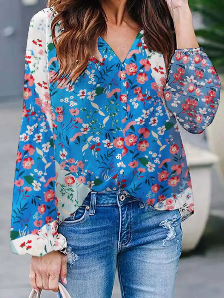 

Casual V Neck OL Holiday Blusa ZANZEA Fashion Floral Printed Shirts Women's 2022 Spring Long Sleeve Tops Bohemian Elegant Blouse
