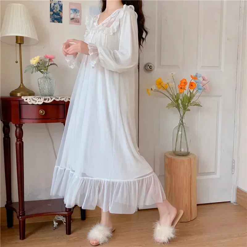 Белое викторианское платье принцессы пеньюары для девочек ночное отдыха женские