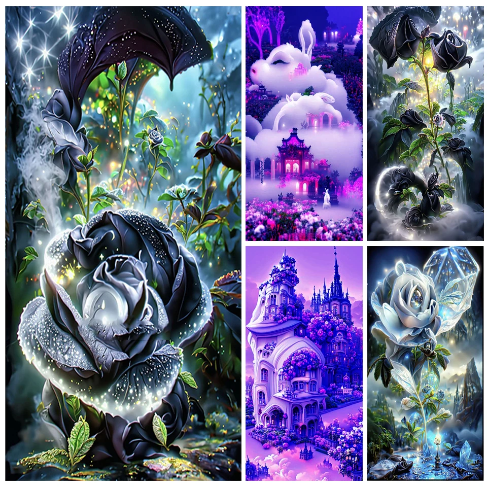 

Новая фантазия, черная роза, романтический цветок, замок, «сделай сам», алмазная живопись, растение, полный набор для сверления, алмазная вышивка, мозаика в скандинавском стиле YG4285