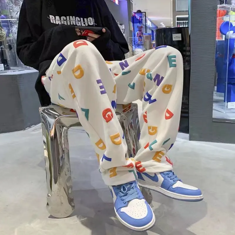 

Full Printed Letter Pants Men'sTrendy High Street Sport Pant Hip-hop Loose Straight Tube Comfortable Couple Trouser Baggy Hosen