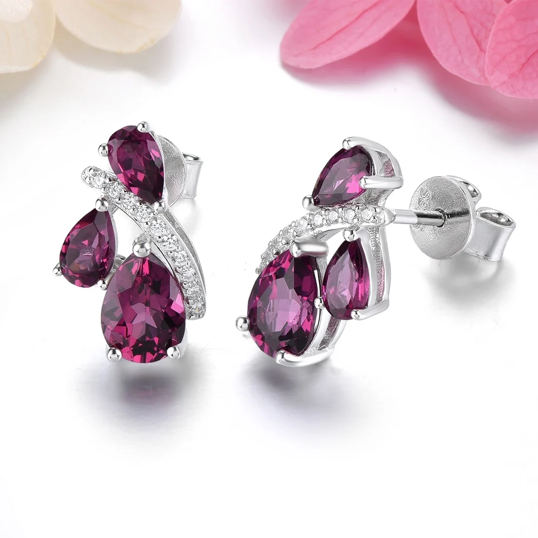 Серьги HT24 женские из серебра 925 пробы с натуральными красными гранатами