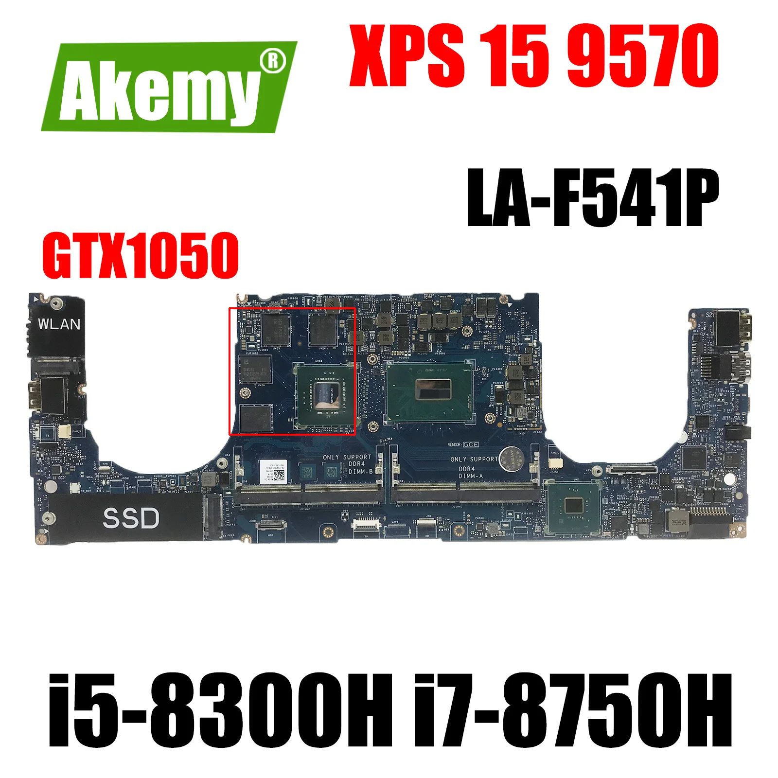 

Для DELL XPS 15 9570, материнская плата для ноутбука, CN-0YYW9X с CN-0YWFR1 i7-8750H, CPU LA-F541P GTX1050 GPU