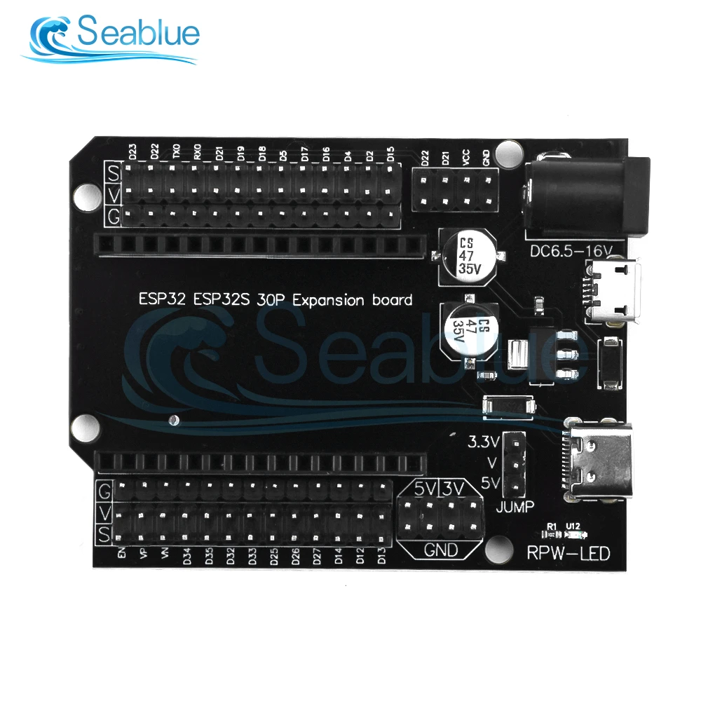 

ESP32 Expansion Board TYPE-C USB Ultra-Low Power ESP32 30P Development Board Expansion Board Support DC 6.5-12V Power Supply
