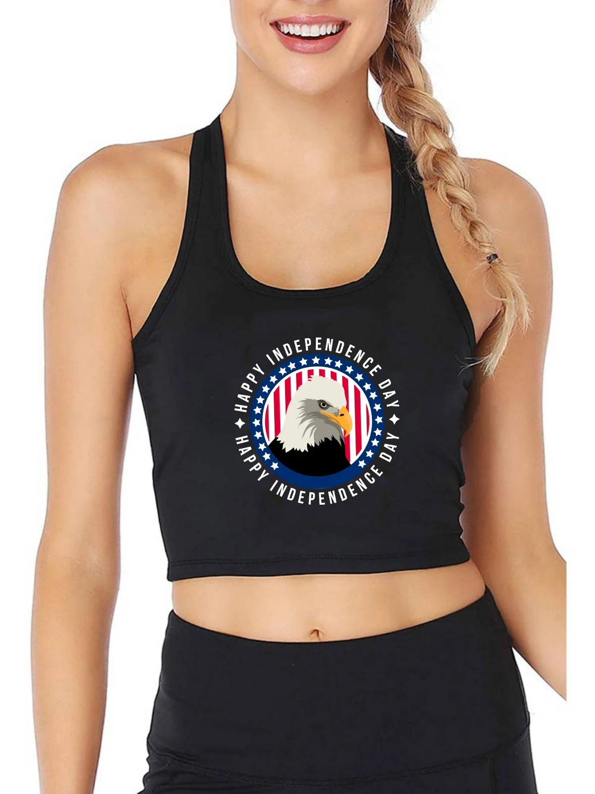 

Дизайн Счастливого Дня независимости, сексуальные дышащие майки, женский личный трендовый укороченный топ, тренировочная футболка для фит...