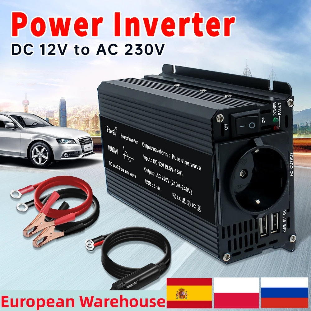 Автомобильный инвертор 2600 Вт, 12 В постоянного тока в 220 В переменного тока, европейская розетка, 50 Гц, автомобильный преобразователь солнечной батареи, Стандартная батарея, бесплатная доставка