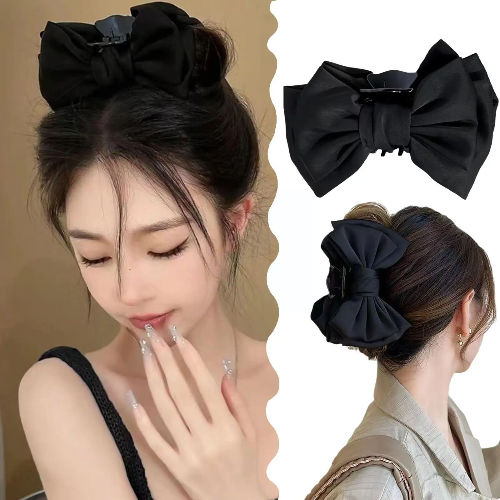 

Черный двухсторонний зажим для банта, зажим для акулы, большой высококлассный головной убор, аксессуары для спины, зажим для волос He A7U7