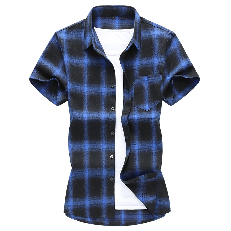 

2023NEW Size 5XL 6XL 7XL Men's Shirts 2021 Summer New Men's Button Regular Fit Short Sleeve Plaid Casual Shirts Brand Cl