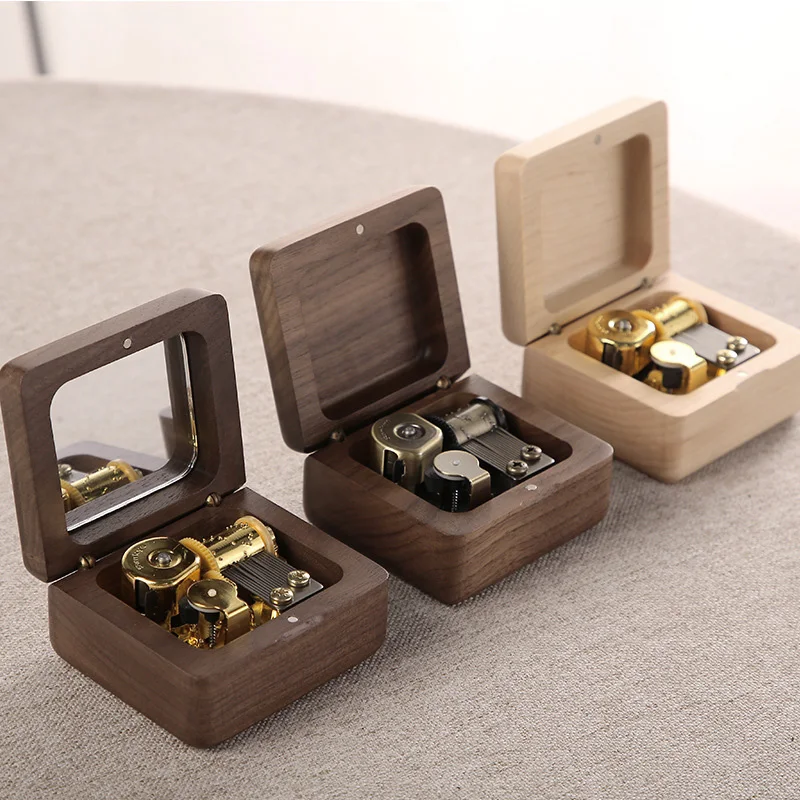 Rosiking Handmade wooden music box with mirror custom engraving DIY to send friends girl children birthday gift