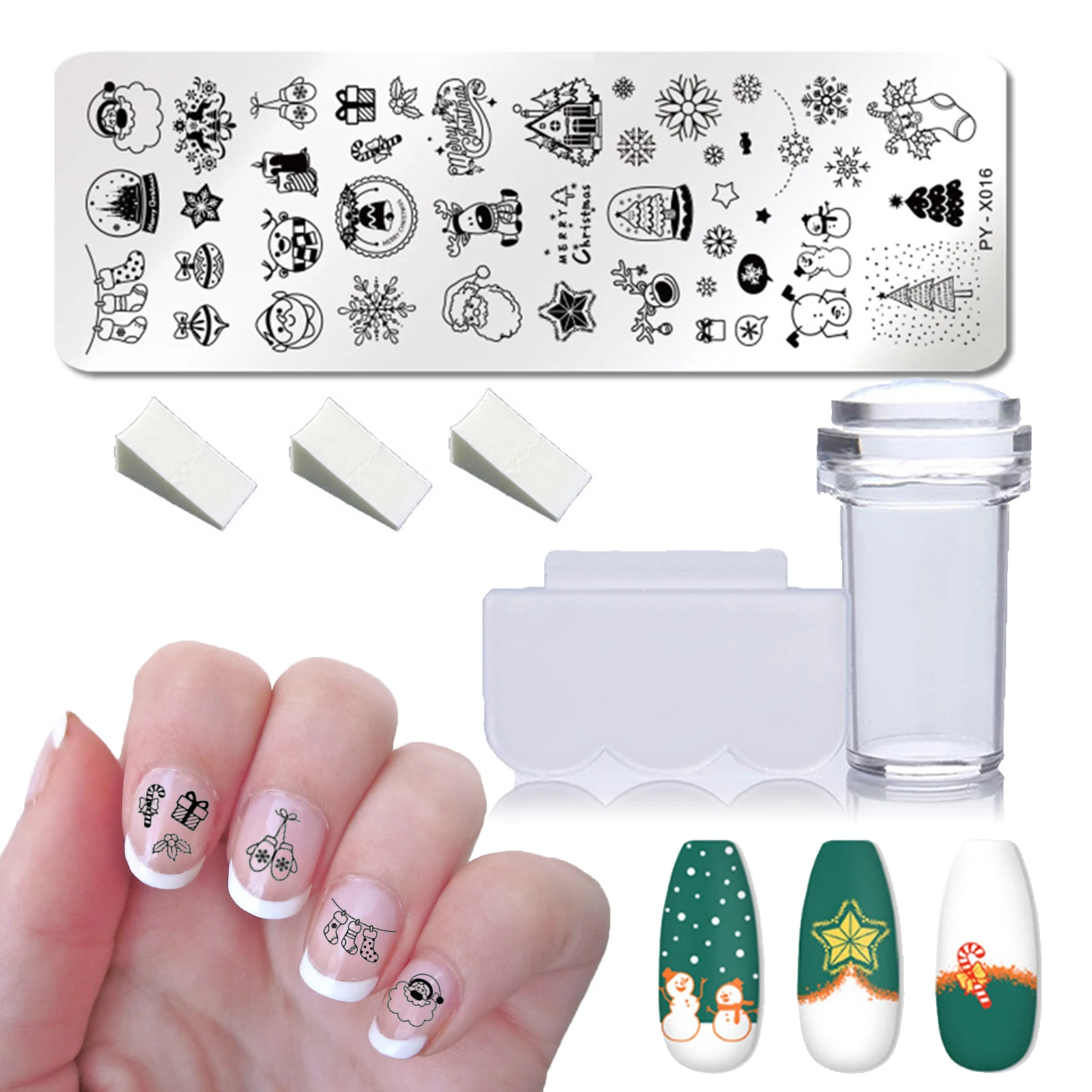 

Christmas Nail Art Stamping Plates Santa Claus Elk Snowman Snowflakes Christmas Patterns Stamp Kit Women Girls Christmas Makeup