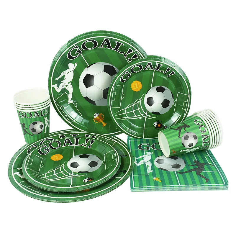 

Football Theme Tableware Set Plates Napkins Cups Tablecloth Banner Balloon Birthday Kids Favors Party Soccer Sports Decor Supply