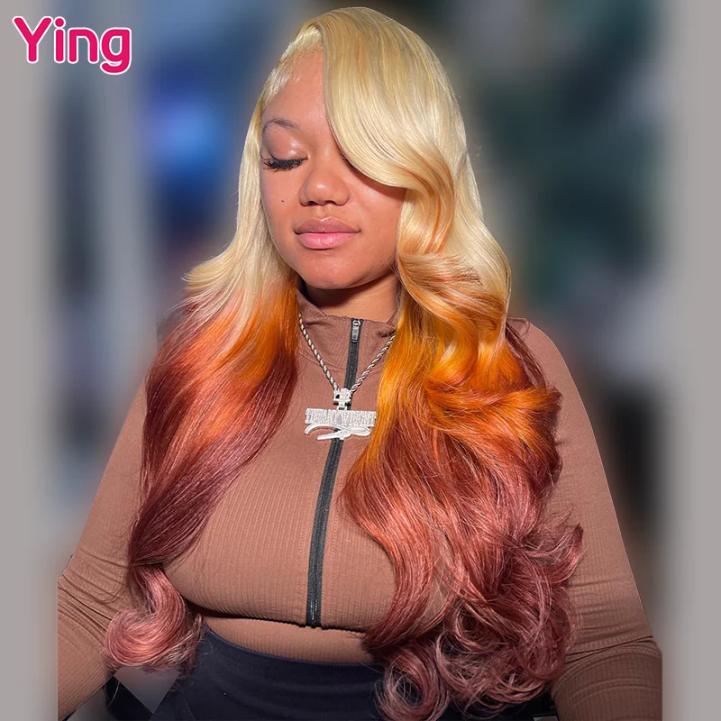 

Ying Body Wave Ginger Orange Omber 13x4 Lace Front Human Hair Wigs Peruvian Remy 613 Blonde 13x6 Lace Frontal Wig PrePlucked