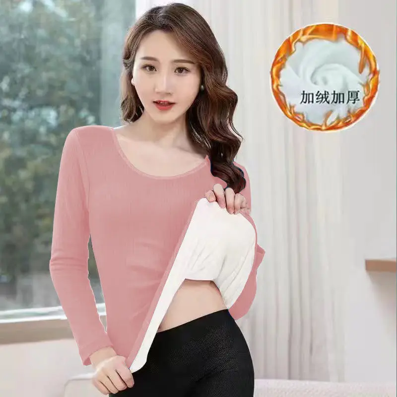 Womens Thermal Underwear Fleece Lined Base Layer Top Thermal Undershirt Bottoming Shirt Sleepwear Winter Inner Wear for Women