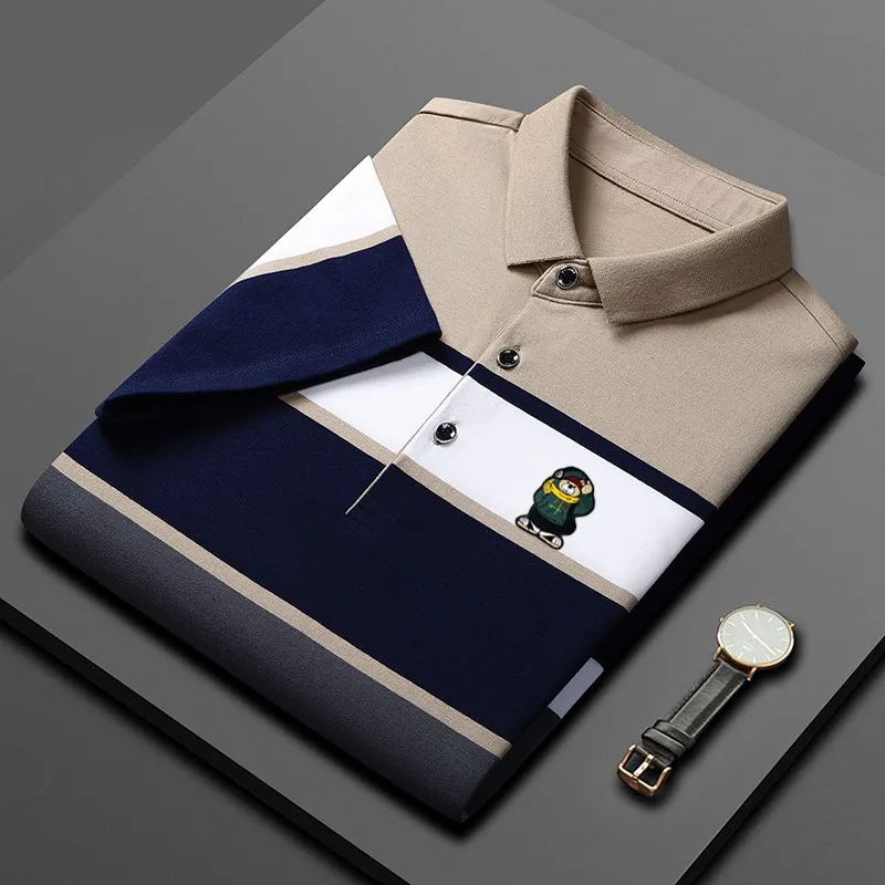 

Embroidered LOGO Men's New Summer Classic Striped Polo Shirt Casual Business Cotton Short Sleeve Fashion Men's Sports T-shirt