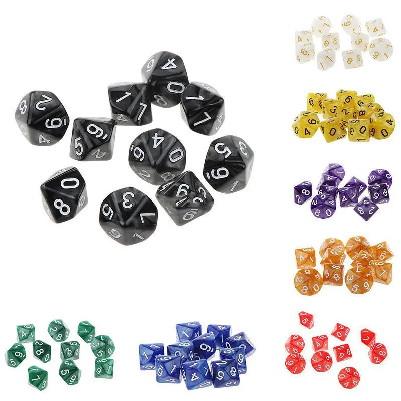 

Rpg Dice 0-9 10-sided Digital Multi-face Color Free ShippingTransparent Game Accessories Pack 50