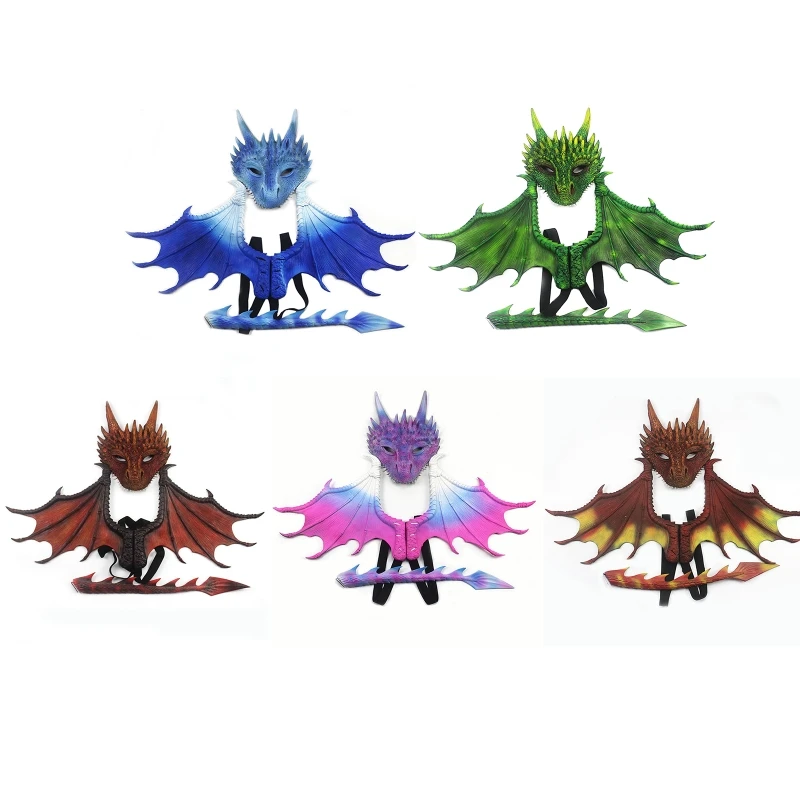 

Children Dragon Mask Wings Tail set Kids Costume Cosplay Halloween performance props