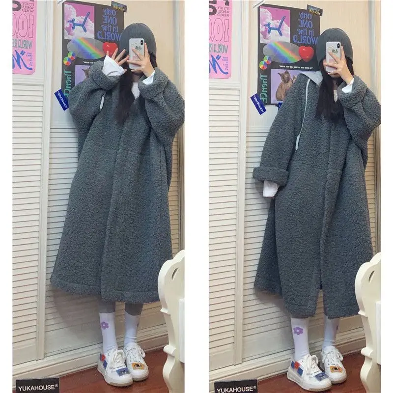 

Loose plus size dresses for women 2023 Autumn and winter Korean version zipper stitching coat female Fashion thicken warm dress