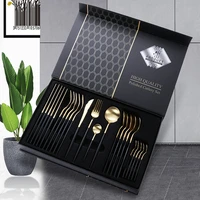 luxury stainless steel cutlery set box 24 pieces camping travel picnic spoon fork knife set vaisselle cuisine kitchen supplies