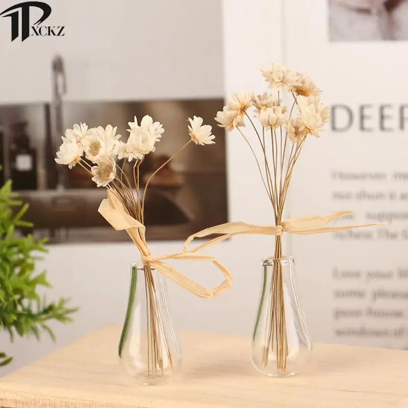 

Модель высушенных цветов со стеклянной вазой, миниатюрная модель цветов, аксессуары для кукольного домика